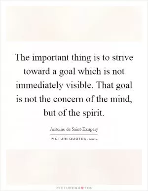 The important thing is to strive toward a goal which is not immediately visible. That goal is not the concern of the mind, but of the spirit Picture Quote #1
