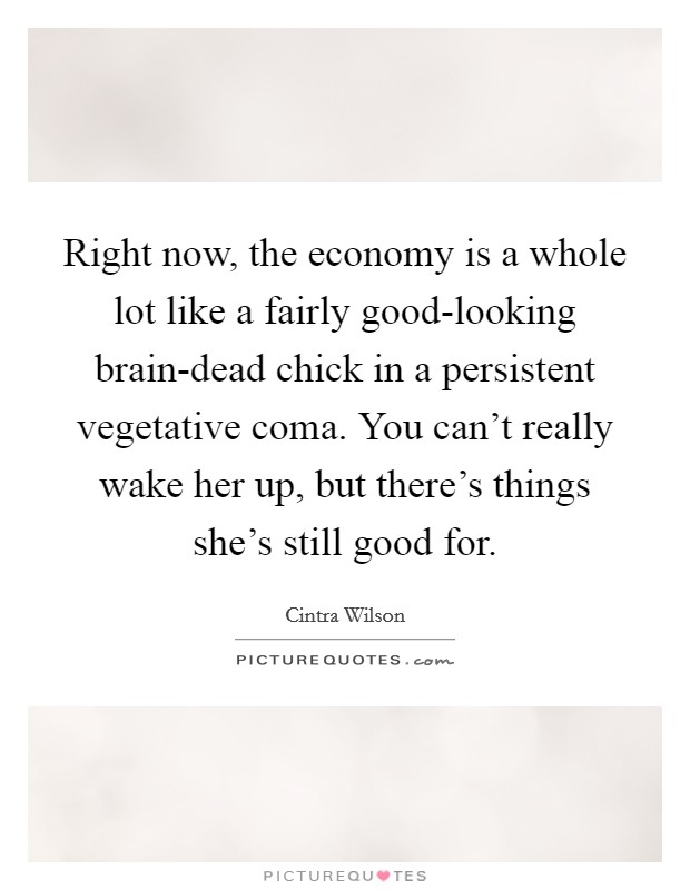 Right now, the economy is a whole lot like a fairly good-looking brain-dead chick in a persistent vegetative coma. You can't really wake her up, but there's things she's still good for Picture Quote #1