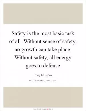 Safety is the most basic task of all. Without sense of safety, no growth can take place. Without safety, all energy goes to defense Picture Quote #1