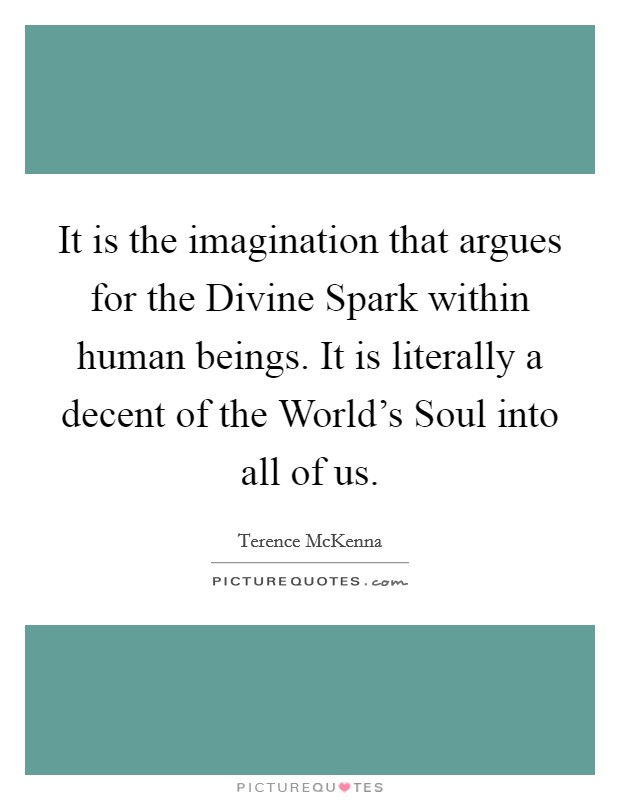 It is the imagination that argues for the Divine Spark within human beings. It is literally a decent of the World's Soul into all of us Picture Quote #1
