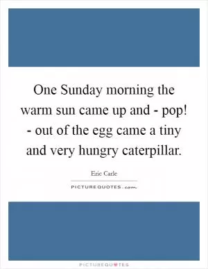 One Sunday morning the warm sun came up and - pop! - out of the egg came a tiny and very hungry caterpillar Picture Quote #1