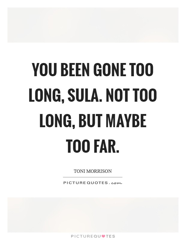 You been gone too long, Sula. Not too long, but maybe too far Picture Quote #1