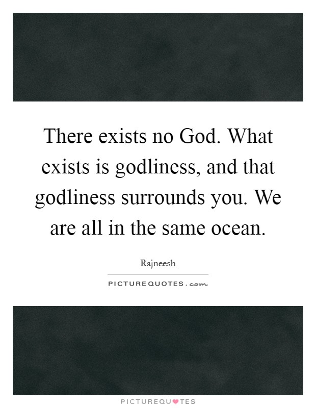 There exists no God. What exists is godliness, and that godliness surrounds you. We are all in the same ocean Picture Quote #1