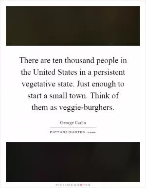 There are ten thousand people in the United States in a persistent vegetative state. Just enough to start a small town. Think of them as veggie-burghers Picture Quote #1