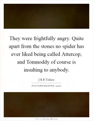 They were frightfully angry. Quite apart from the stones no spider has ever liked being called Attercop, and Tomnoddy of course is insulting to anybody Picture Quote #1
