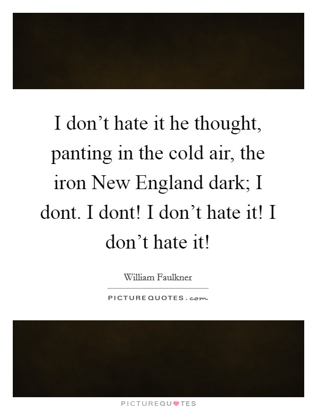 I don't hate it he thought, panting in the cold air, the iron New England dark; I dont. I dont! I don't hate it! I don't hate it! Picture Quote #1