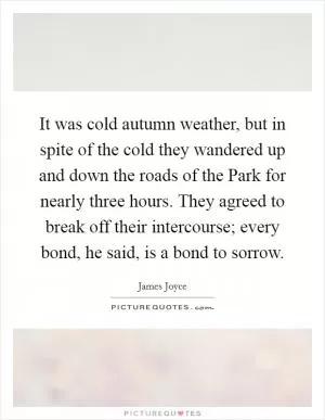 It was cold autumn weather, but in spite of the cold they wandered up and down the roads of the Park for nearly three hours. They agreed to break off their intercourse; every bond, he said, is a bond to sorrow Picture Quote #1