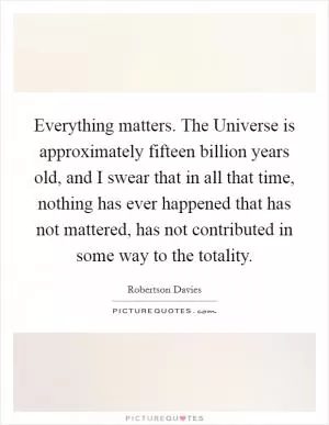 Everything matters. The Universe is approximately fifteen billion years old, and I swear that in all that time, nothing has ever happened that has not mattered, has not contributed in some way to the totality Picture Quote #1