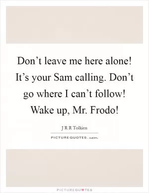 Don’t leave me here alone! It’s your Sam calling. Don’t go where I can’t follow! Wake up, Mr. Frodo! Picture Quote #1