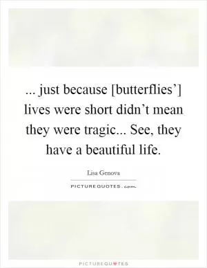 ... just because [butterflies’] lives were short didn’t mean they were tragic... See, they have a beautiful life Picture Quote #1