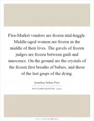 Flea-Market vendors are frozen mid-haggle. Middle-aged women are frozen in the middle of their lives. The gavels of frozen judges are frozen between guilt and innocence. On the ground are the crystals of the frozen first breaths of babies, and those of the last gasps of the dying Picture Quote #1