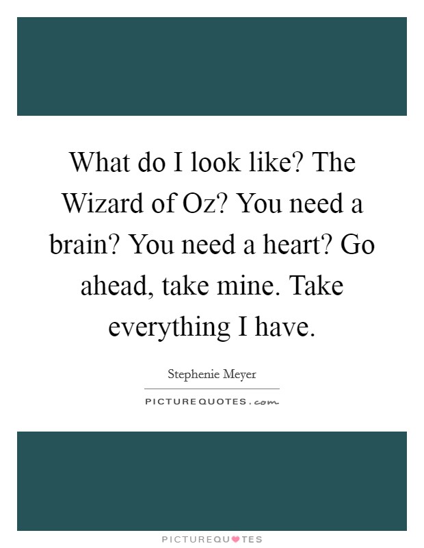 What do I look like? The Wizard of Oz? You need a brain? You need a heart? Go ahead, take mine. Take everything I have Picture Quote #1