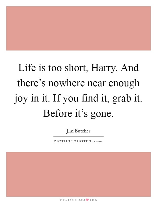 Life is too short, Harry. And there's nowhere near enough joy in it. If you find it, grab it. Before it's gone Picture Quote #1