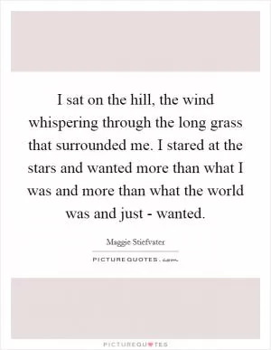 I sat on the hill, the wind whispering through the long grass that surrounded me. I stared at the stars and wanted more than what I was and more than what the world was and just - wanted Picture Quote #1