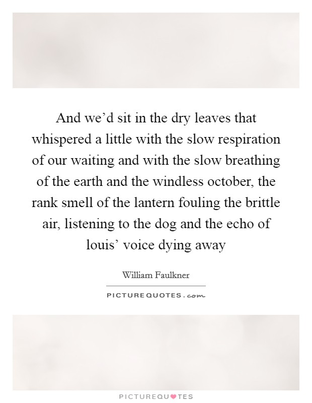 And we'd sit in the dry leaves that whispered a little with the slow respiration of our waiting and with the slow breathing of the earth and the windless october, the rank smell of the lantern fouling the brittle air, listening to the dog and the echo of louis' voice dying away Picture Quote #1