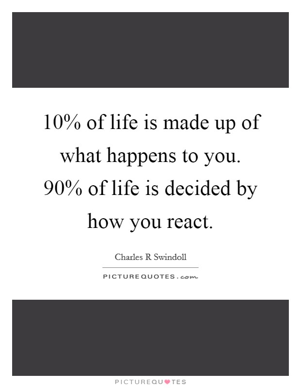 10% of life is made up of what happens to you. 90% of life is decided by how you react Picture Quote #1
