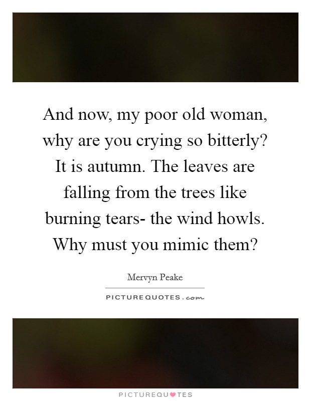 And now, my poor old woman, why are you crying so bitterly? It is autumn. The leaves are falling from the trees like burning tears- the wind howls. Why must you mimic them? Picture Quote #1