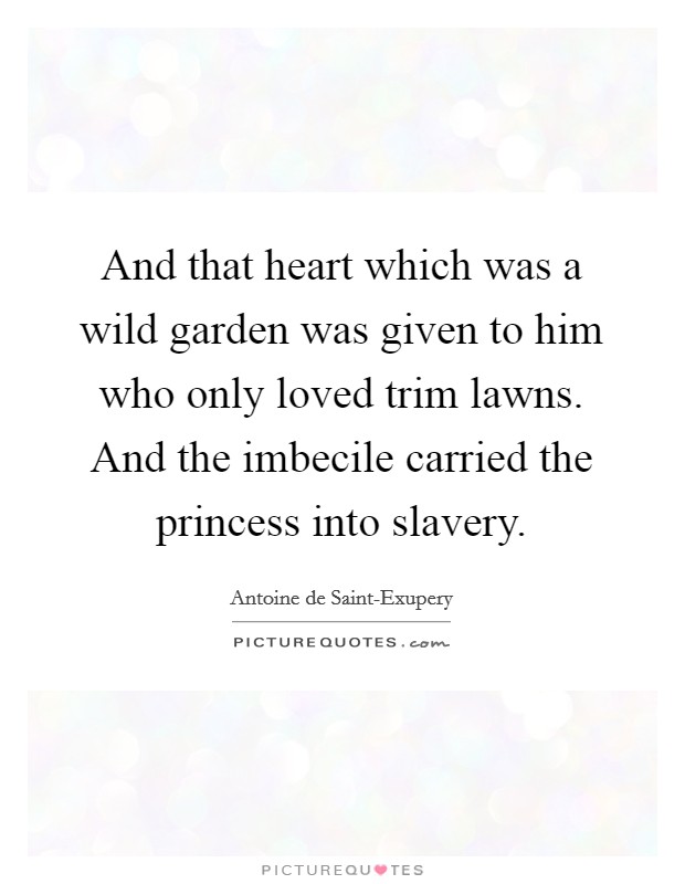 And that heart which was a wild garden was given to him who only loved trim lawns. And the imbecile carried the princess into slavery Picture Quote #1