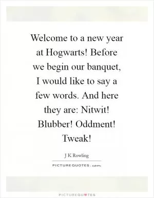 Welcome to a new year at Hogwarts! Before we begin our banquet, I would like to say a few words. And here they are: Nitwit! Blubber! Oddment! Tweak! Picture Quote #1