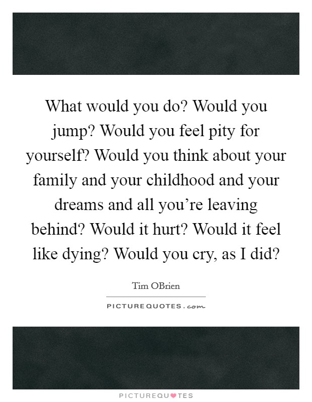 What would you do? Would you jump? Would you feel pity for yourself? Would you think about your family and your childhood and your dreams and all you're leaving behind? Would it hurt? Would it feel like dying? Would you cry, as I did? Picture Quote #1