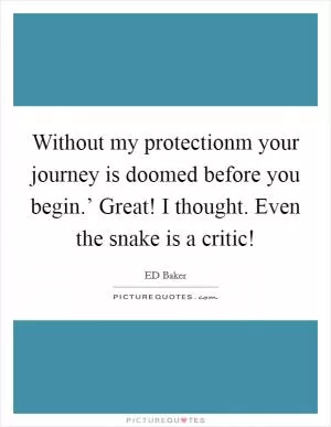 Without my protectionm your journey is doomed before you begin.’ Great! I thought. Even the snake is a critic! Picture Quote #1