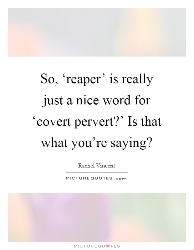 So, ‘reaper' is really just a nice word for ‘covert pervert?' Is that what you're saying? Picture Quote #1