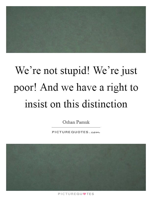We're not stupid! We're just poor! And we have a right to insist on this distinction Picture Quote #1