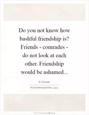Do you not know how bashful friendship is? Friends - comrades - do not look at each other. Friendship would be ashamed Picture Quote #1