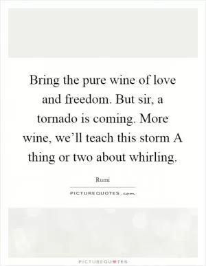 Bring the pure wine of love and freedom. But sir, a tornado is coming. More wine, we’ll teach this storm A thing or two about whirling Picture Quote #1