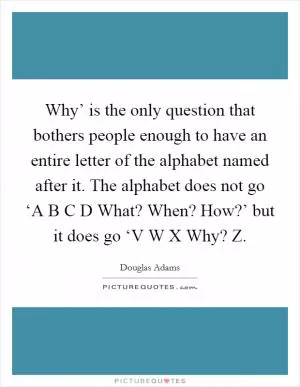 Why’ is the only question that bothers people enough to have an entire letter of the alphabet named after it. The alphabet does not go ‘A B C D What? When? How?’ but it does go ‘V W X Why? Z Picture Quote #1