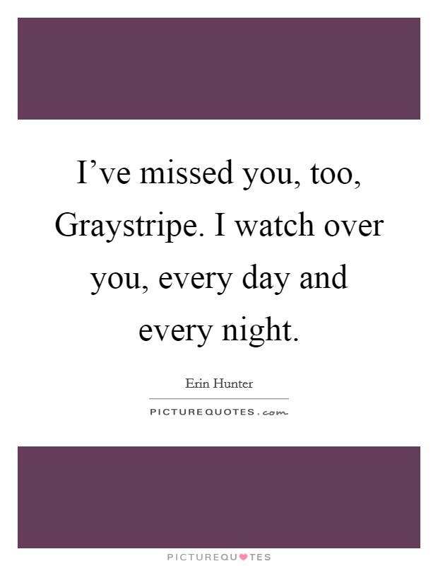 I've missed you, too, Graystripe. I watch over you, every day and every night Picture Quote #1
