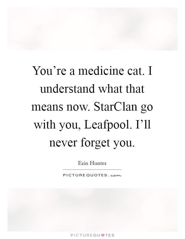 You're a medicine cat. I understand what that means now. StarClan go with you, Leafpool. I'll never forget you Picture Quote #1