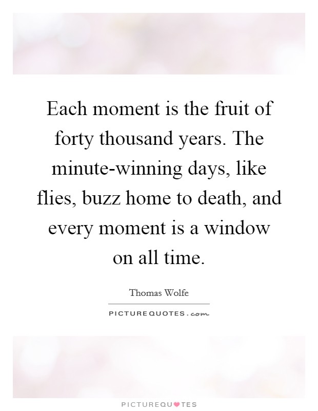 Each moment is the fruit of forty thousand years. The minute-winning days, like flies, buzz home to death, and every moment is a window on all time Picture Quote #1