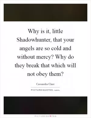 Why is it, little Shadowhunter, that your angels are so cold and without mercy? Why do they break that which will not obey them? Picture Quote #1