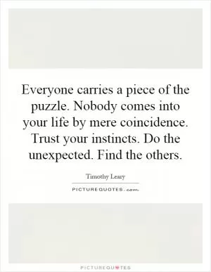 Everyone carries a piece of the puzzle. Nobody comes into your life by mere coincidence. Trust your instincts. Do the unexpected. Find the others Picture Quote #1