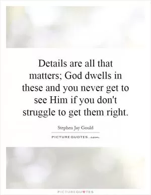 Details are all that matters; God dwells in these and you never get to see Him if you don't struggle to get them right Picture Quote #1