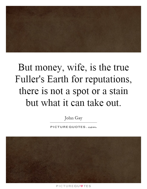 But money, wife, is the true Fuller's Earth for reputations, there is not a spot or a stain but what it can take out Picture Quote #1