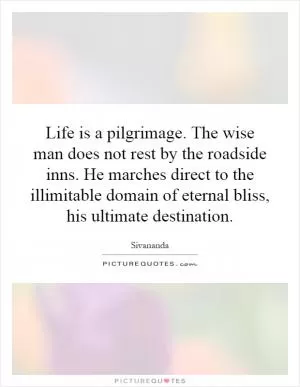 Life is a pilgrimage. The wise man does not rest by the roadside inns. He marches direct to the illimitable domain of eternal bliss, his ultimate destination Picture Quote #1