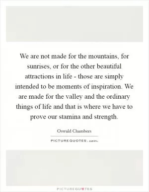 We are not made for the mountains, for sunrises, or for the other beautiful attractions in life - those are simply intended to be moments of inspiration. We are made for the valley and the ordinary things of life and that is where we have to prove our stamina and strength Picture Quote #1