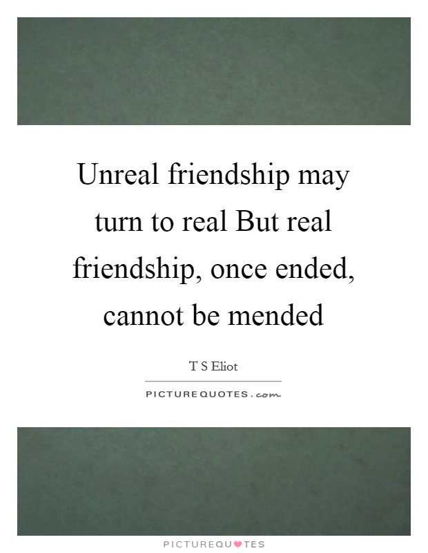 Unreal friendship may turn to real But real friendship, once ended, cannot be mended Picture Quote #1