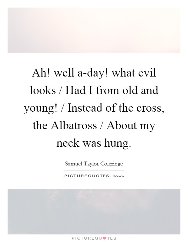Ah! well a-day! what evil looks / Had I from old and young! / Instead of the cross, the Albatross / About my neck was hung Picture Quote #1