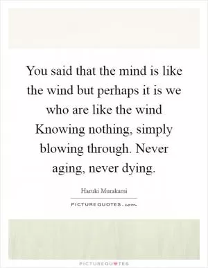 You said that the mind is like the wind but perhaps it is we who are like the wind Knowing nothing, simply blowing through. Never aging, never dying Picture Quote #1