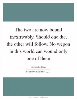 The two are now bound inextricably. Should one die, the other will follow. No wepon in this world can wound only one of them Picture Quote #1