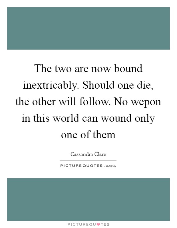 The two are now bound inextricably. Should one die, the other will follow. No wepon in this world can wound only one of them Picture Quote #1