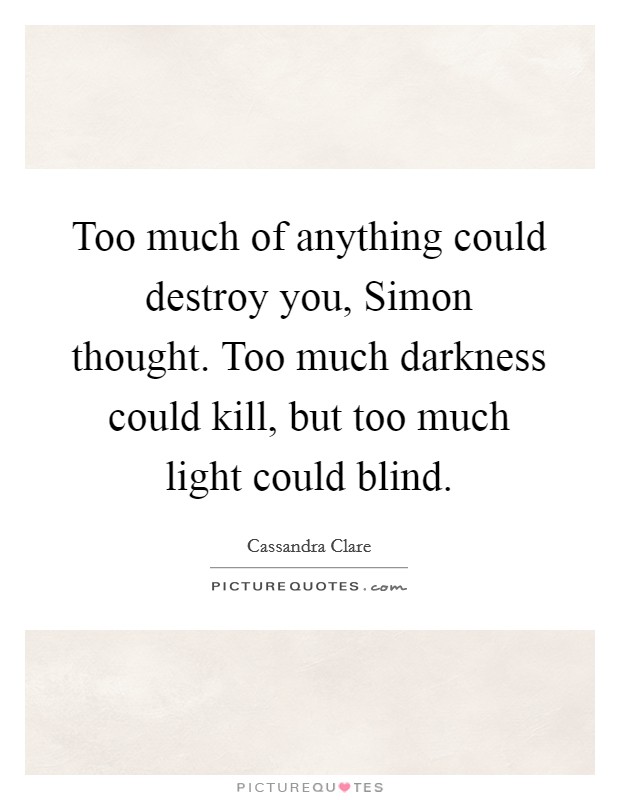 Too much of anything could destroy you, Simon thought. Too much darkness could kill, but too much light could blind Picture Quote #1