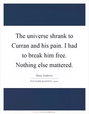 The universe shrank to Curran and his pain. I had to break him free. Nothing else mattered Picture Quote #1