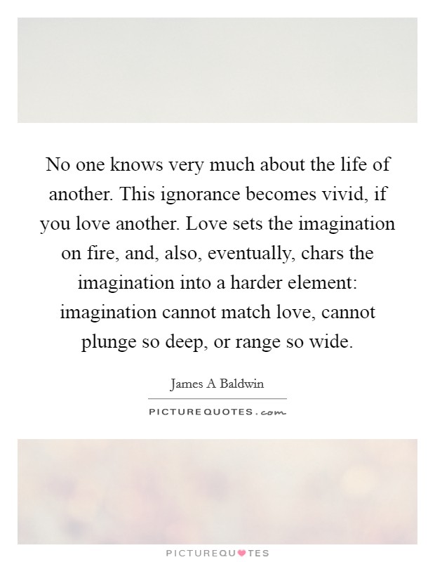 No one knows very much about the life of another. This ignorance becomes vivid, if you love another. Love sets the imagination on fire, and, also, eventually, chars the imagination into a harder element: imagination cannot match love, cannot plunge so deep, or range so wide Picture Quote #1
