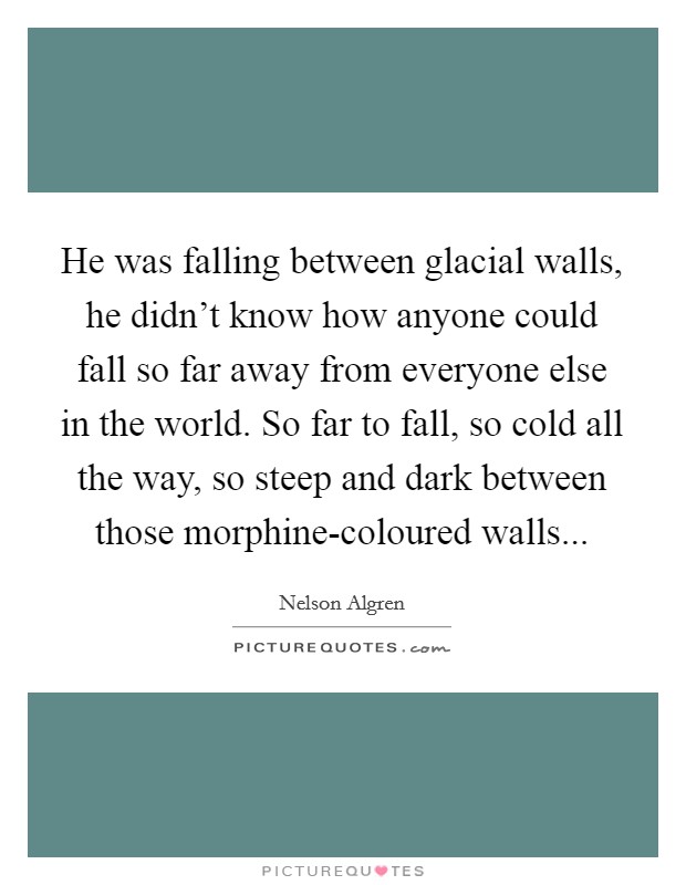 He was falling between glacial walls, he didn't know how anyone could fall so far away from everyone else in the world. So far to fall, so cold all the way, so steep and dark between those morphine-coloured walls Picture Quote #1