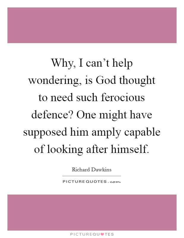 Why, I can't help wondering, is God thought to need such ferocious defence? One might have supposed him amply capable of looking after himself Picture Quote #1