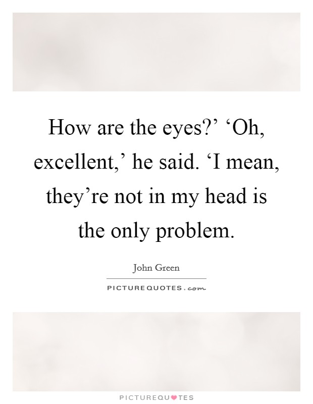 How are the eyes?' ‘Oh, excellent,' he said. ‘I mean, they're not in my head is the only problem Picture Quote #1